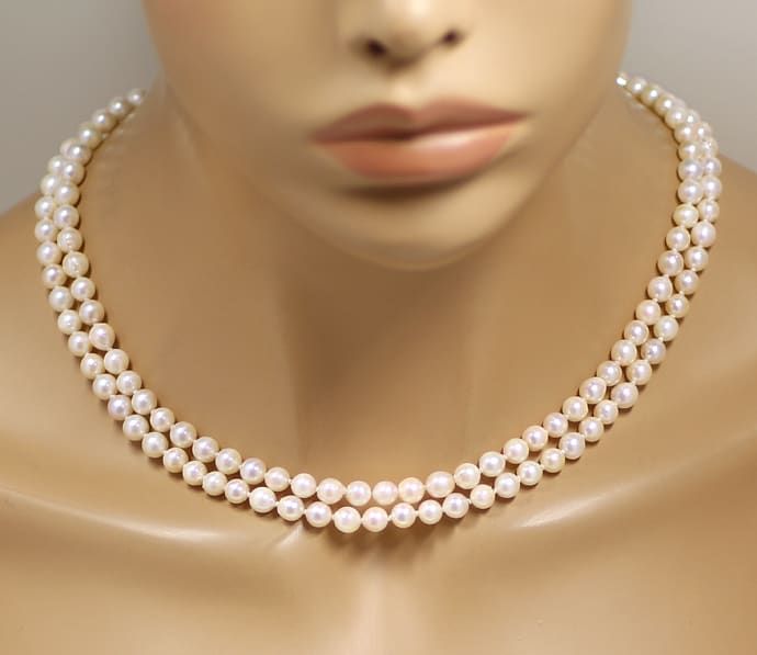 Foto 4 - Zweireihiges bis 6,5mm Perlencollier Silberverschluss, Q0611