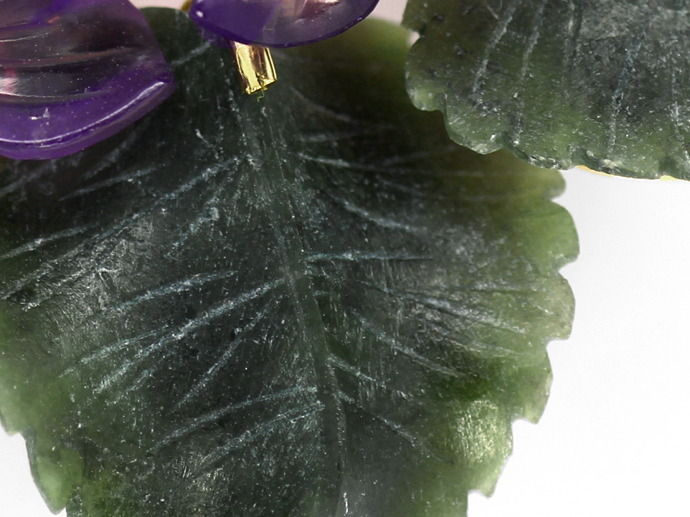 Foto 3 - Blumen Brosche Amethyst Diamant Veilchen Jadeit Blätter, R6653
