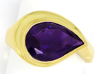 Foto 1 - Design-Ring mit 3,70ct Amethyst Tropfen in 14K Gelbgold, R8970