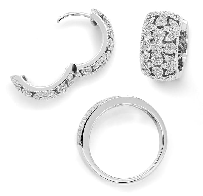 Foto 1 - Schmuckset Ring und Creolen mit 100 Diamanten in Silber, R9834